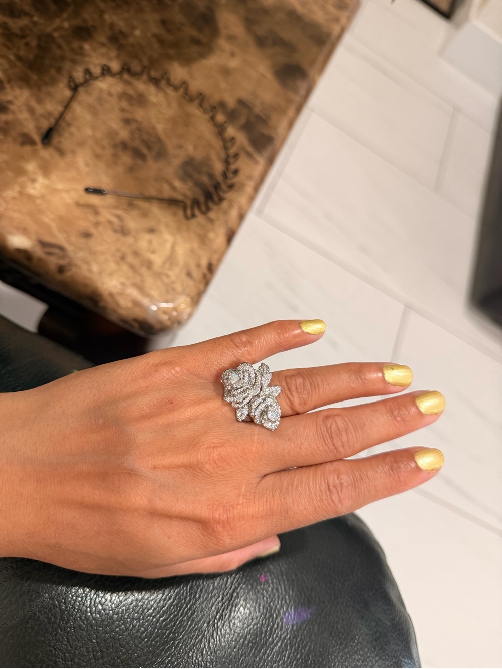 Boutique 9 Silver Floral Crystal Statement Ring
